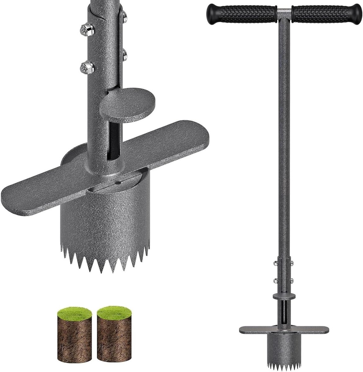 Inovra - 80 cm Lange Handgreep Bloembollenplanter | Bloembollenplantmachine met scherpe tanden en automatische grondafgifte | Tuin Multitool met 8 cm Diepte voor het planten van bloemen in het gazon